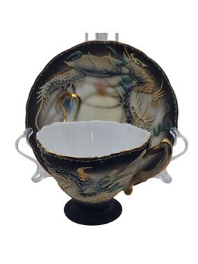 Vintage Sango China Porcelain Dragon Ware Handpainted Moriage Cup & Saucer Japan